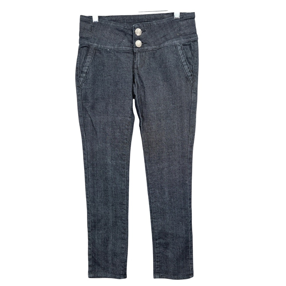 Crest Premium Womens Low Rise Skinny Jeans Black Denim Double Button Size 7‎ Y2K